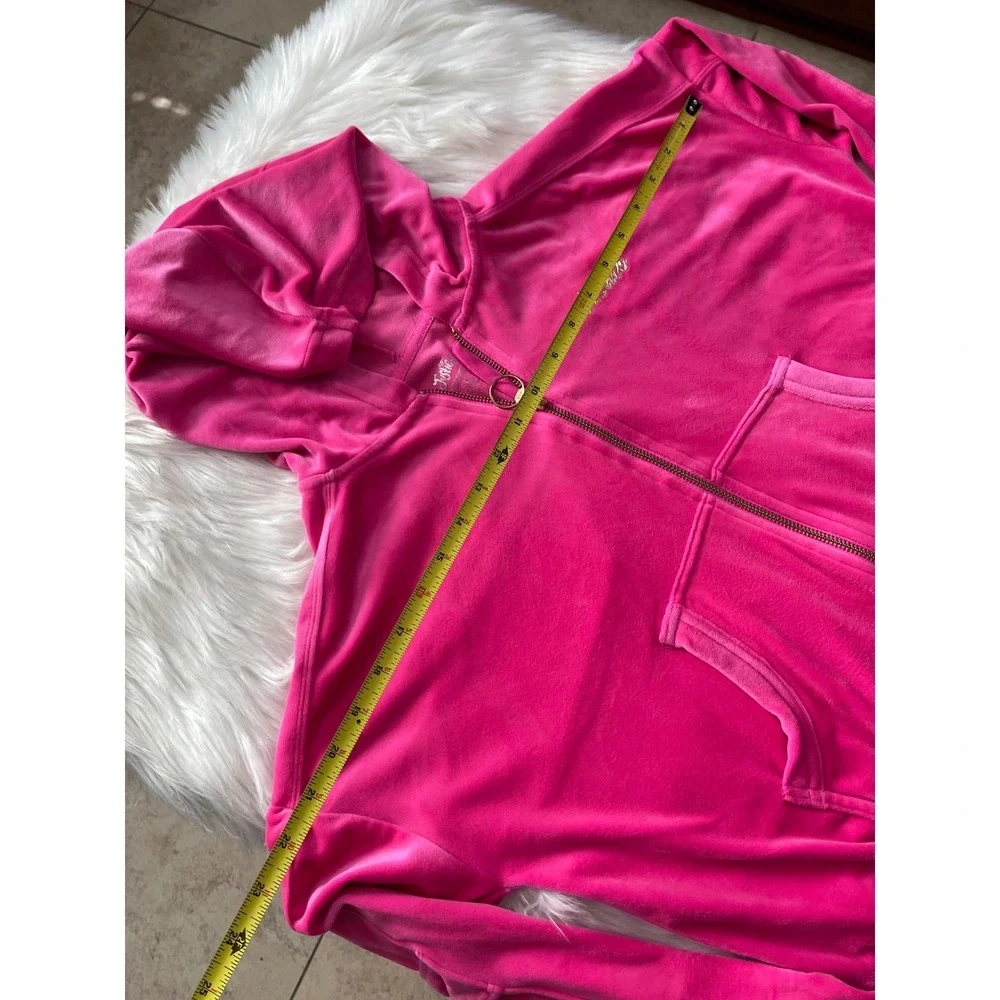 Justice Girls Pink Velour Full-Zip Cropped Hoodie Cargo Pocket Size Large